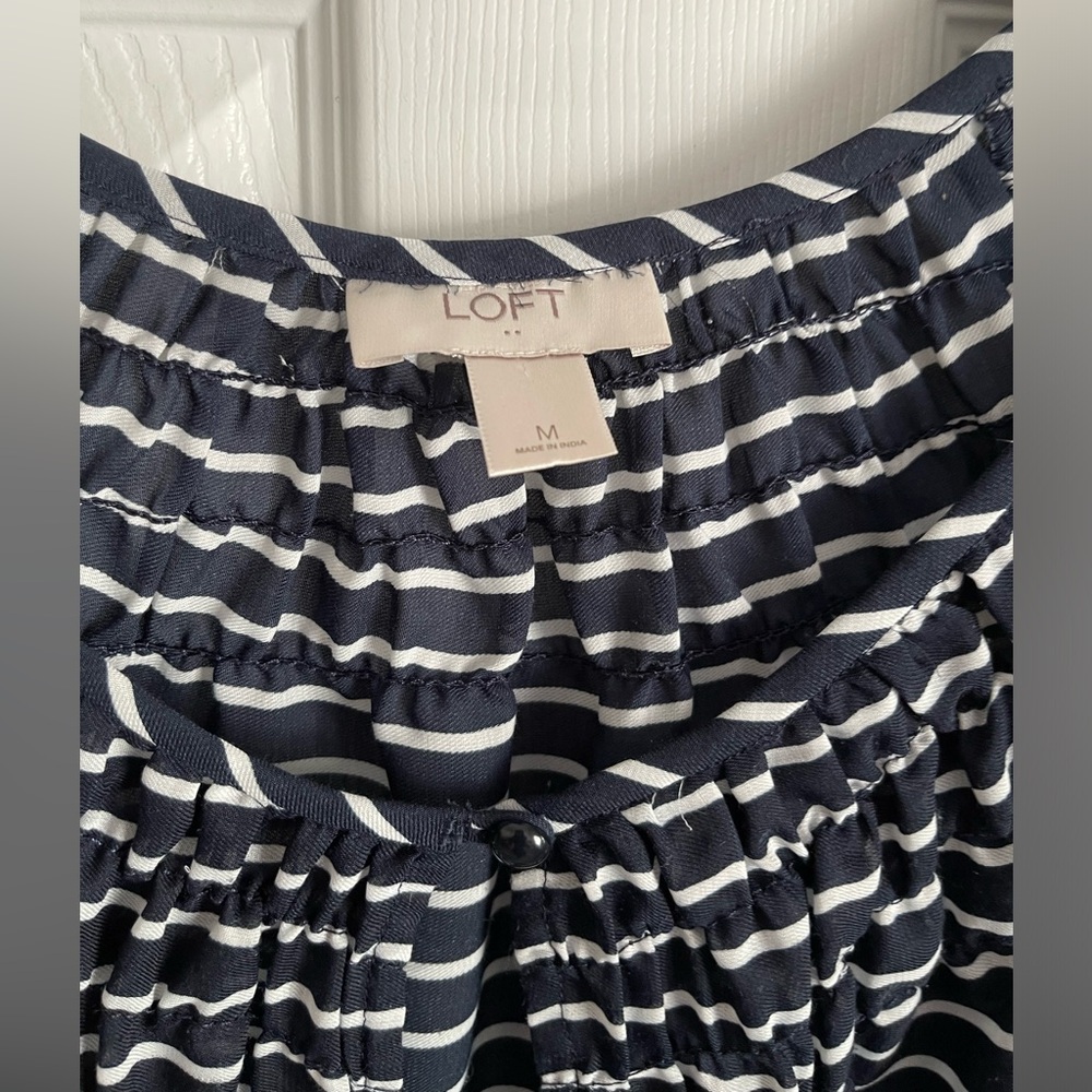 Ann Taylor LOFT navy w/white stripe 3/4 length blouse